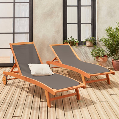 Sweeek. Pair Of Wooden And Textilene Sun Loungers Marbella Anthracite 196X68X91 Cm from B&Q