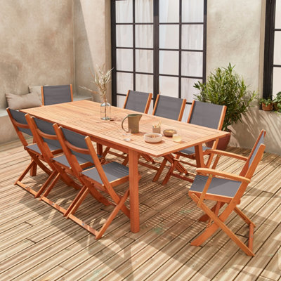 Sweeek8-Seater Extendable Wooden Garden Table Set With 8 Chairs Natural 240X100X75 CmAlmeria 8