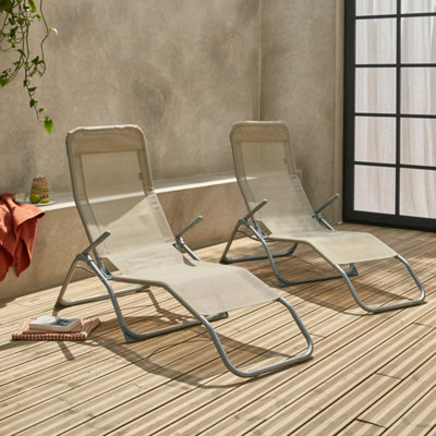Sweeek. Pair Of Textilene Sun Loungers With 2 Reclining Positions Levito Beige-Brown 70X165X60 Cm from B&Q