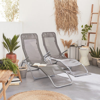 Sweeek. Pair Of Textilene Sun Loungers With 2 Reclining Positions Levito Anthracite 57X168X93 Cm from B&Q