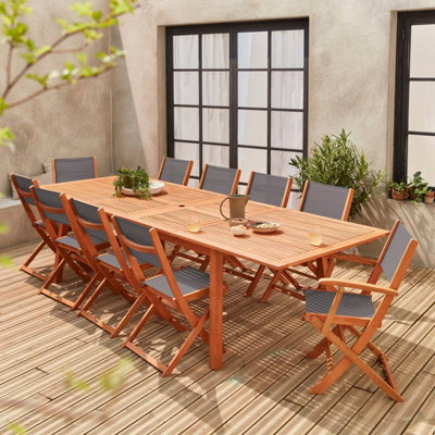 Sweeek10-Seater Extendable Wooden Garden Table Set With Chairs Natural 300X110X75 CmAlmeria 10