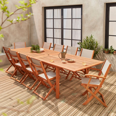 Sweeek10-Seater Extendable Wooden Garden Table Set With Chairs Taupe-Grey 300X110X75 CmAlmeria 10