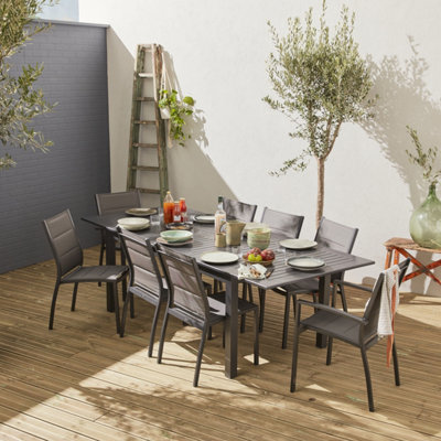 Sweeek8-Seater Extendable Aluminium Garden Table Set With Chairs Anthracite 244X100X75 CmChicago 8