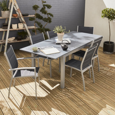 Sweeek6-Seater Extendable Aluminium Garden Table With Chairs Grey 210X89X75 CmChicago 6