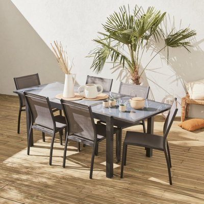 Sweeek6-Seater Extendable Aluminium Garden Table Set With Chairs Grey 210X90X75 CmOrlando