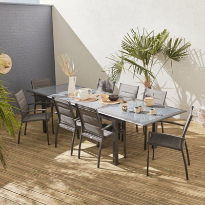 Sweeek8-Seater Extendable Aluminium Garden Table Set With Chairs Anthracite 300X100X75 CmPhiladelphia