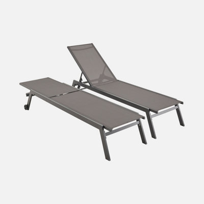 Sweeek. Pair Of Multi-Position Aluminium Sun Loungers With Wheels Elsa Anthracite 191X55X94 Cm from B&Q