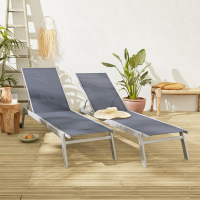 Sweeek. Pair Of Multi-Position Aluminium Sun Loungers With Wheels Elsa Grey 191X55X94 Cm from B&Q