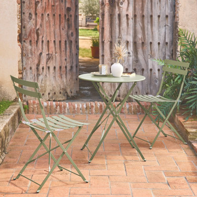 SweeekRound Folding Metal Bistro Garden Table With 2 Chairs Sage Green 60X60X71 CmEmilia