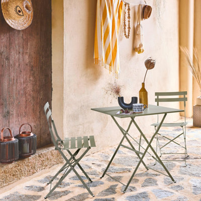 SweeekSquare 2-Seater Folding Metal Bistro Garden Table With 2 Chairs Sage Green 70X70X71 CmEmilia