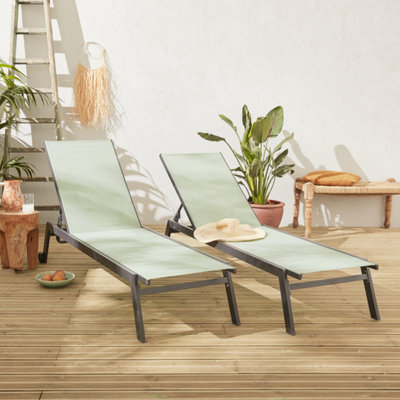 Sweeek. Pair Of Multi-Position Aluminium Sun Loungers With Wheels Elsa Anthracite 191X55X94 Cm from B&Q