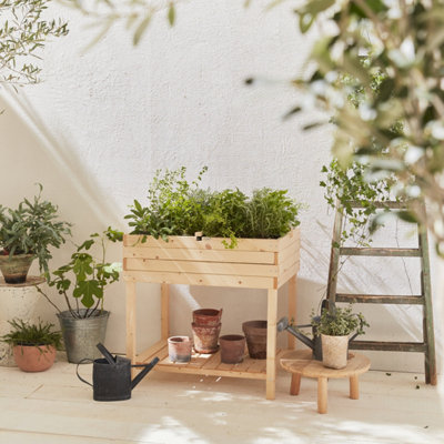 B&Q - . Elevated Wooden Planter Anemone Natural 80X60X80 Cm