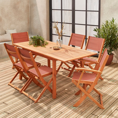 Sweeek6-Seater Extendable Wooden Garden Table Set With Chairs Natural 240X100X75 CmAlmeria 6