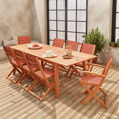 Sweeek8-Seater Extendable Wooden Garden Table Set With 8 Chairs Natural 240X100X75 CmAlmeria 8