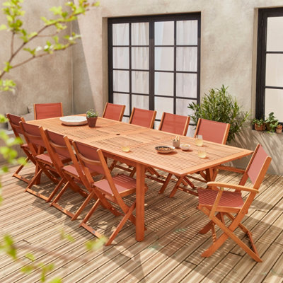 Sweeek10-Seater Extendable Wooden Garden Table Set With Chairs Natural 300X110X75 CmAlmeria 10