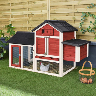 SweeekWooden Chicken Coop For 3 Chickens With Nesting Box Galinette Red 151X69.5X92.5 Cm