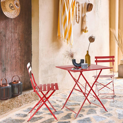 SweeekSquare 2-Seater Folding Metal Bistro Garden Table With 2 Chairs Terracotta 70X70X71 CmEmilia