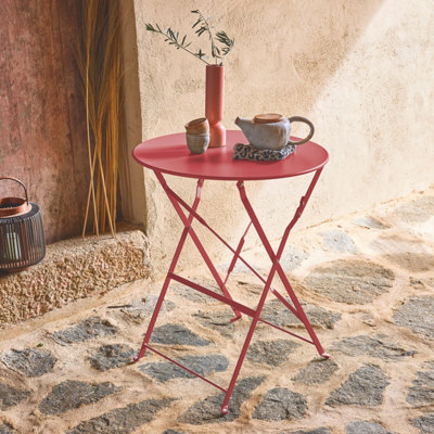 SweeekFolding Metal Bistro Garden Table Diam.60Cm Seats 2 Emilia 60Cm Terracotta 60X60X71 Cm