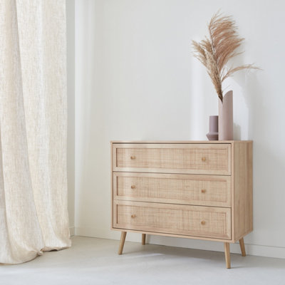 Sweeek3-Drawer Chest With Wood And Cane Effect Natural 90X39X79 CmBoheme from B&Q