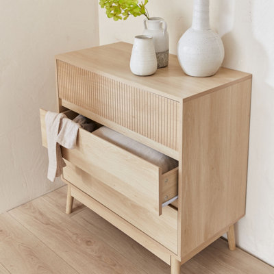 Sweeek3-Drawer Chest With Grooved Wooden Detail Linear Light Wood 80X40X80 Cm from B&Q
