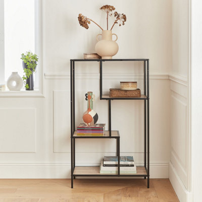 Sweeek. 4-Level Industrial Bookshelf In Metal And Wood Effect Loft Natural 69X33X113.5 Cm from B&Q