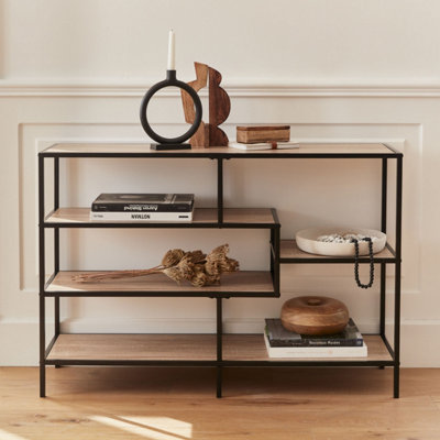 Sweeek. 5-Level Industrial Bookshelf In Metal And Wood Effect Loft Natural 114X33X78 Cm from B&Q