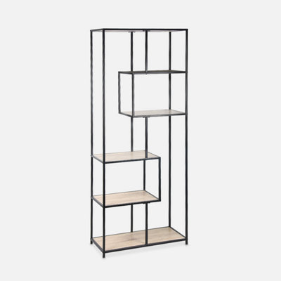 Sweeek. 6-Level Industrial Bookshelf In Metal And Wooden Effect Loft Black 77X33X185 Cm from B&Q