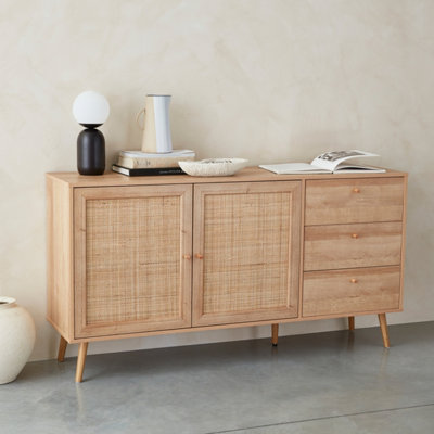 Sweeek150Cm Scandi-Style Wooden And Cane Effect Sideboard Natural 150X39X79 CmBoheme from B&Q