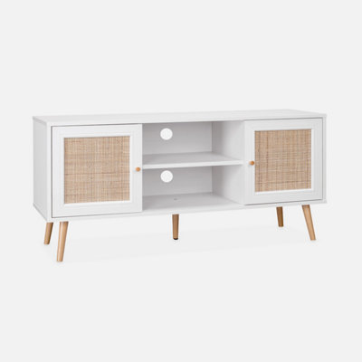 Alice's Garden Sweeek. 120Cm Tv Unit Wooden And Cane Effect 2 Doors Boheme Blanc Cassé 120X39X56.5 Cm from B&Q