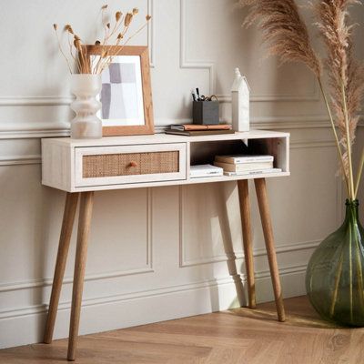 Sweeek100Cm Wood And Cane Decor Console Table Boheme Blanc Cassé 100X29X81 Cm from B&Q