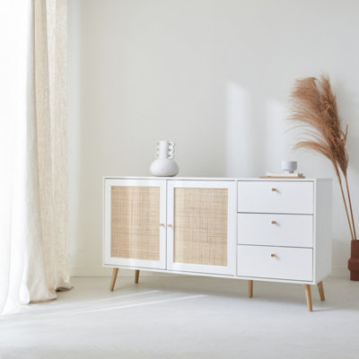 Sweeek150Cm Scandi-Style Wooden And Cane Effect Sideboard Blanc Cassé 150X39X79 CmBoheme from B&Q
