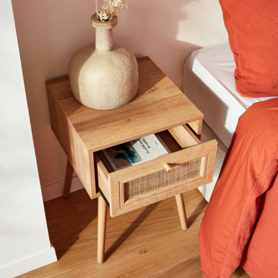 SweeekWoven Rattan Bedside Table With Drawer Boheme Natural 39X39X55.4 Cm from B&Q