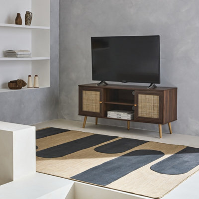Alice's Garden Sweeek. 120Cm Tv Unit Wooden And Cane Effect 2 Doors Boheme Dark Wood Colour 120X39X56.5 Cm from B&Q