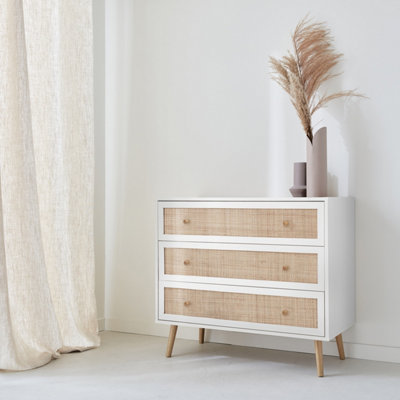 Sweeek3-Drawer Chest With Wood And Cane Effect Blanc Cassé 90X39X79 CmBoheme from B&Q