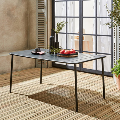 Sweeek. 6-8 Seater Rectangular Steel Garden Table Amelia 160Cm Anthracite 160X90X72.5 Cm
