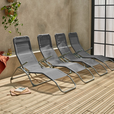 Sweeek. Set Of 4 Textilene Folding Sun Loungers With 2 Positions Levito X4 Anthracite 57X168X93 Cm from B&Q