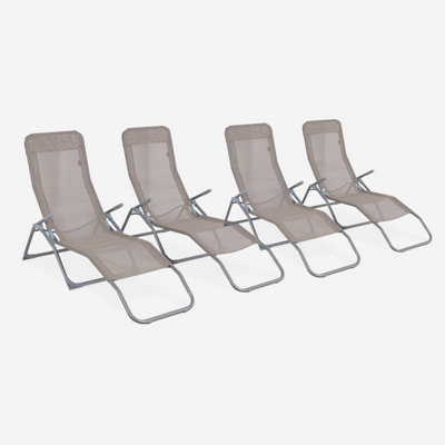 Sweeek. Set Of 4 Textilene Folding Sun Loungers With 2 Positions Levito X4 Beige-Brown 57X168X93 Cm from B&Q