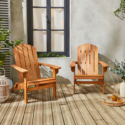 SweeekPair Of Wooden Garden Deck Chairs Adirondack Salamanca X2 Natural 69X88.5X90 Cm