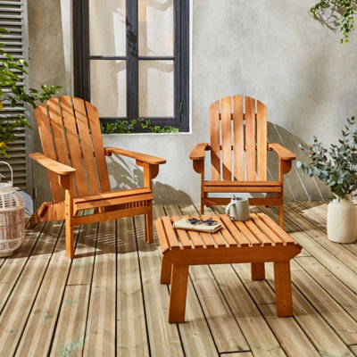 SweeekPair Of Wooden Deck Chairs With Footrests Adirondack Salamanca X2 + Table Natural 69X139.2X90 Cm