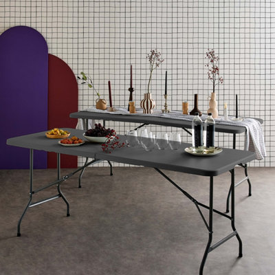 SweeekPair Of Foldable Plastic Reception Tables Charcoal Grey 180X69.5X73.5 Cm2 Fiesta Tables