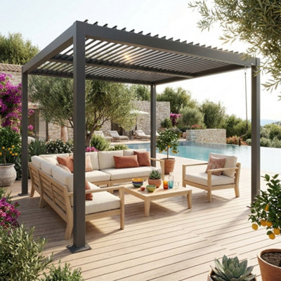 B&Q - SweeekLouvered Pergola Aluminium And Steel 3 X 3M Anthracite Palace