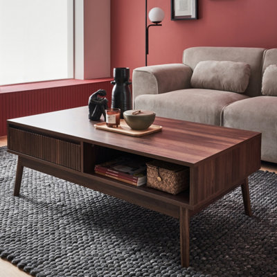 SweeekGrooved Wood Detail Coffee Table Linear Dark Wood Colour 110X59X39 Cm from B&Q
