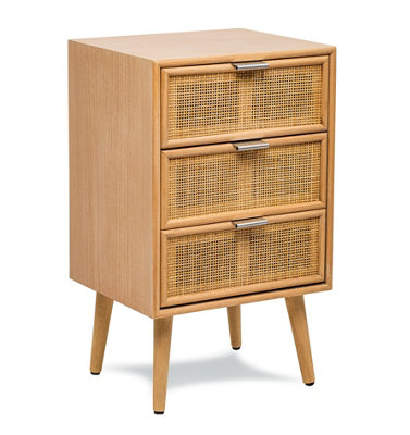 Nordlys 3-Drawer Solid Wood And Rattan Nightstand Exotic Boho Bedroom from B&Q