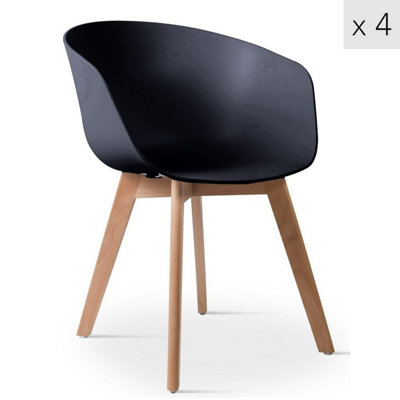 Nordlys Set Of 4 Wood And Black Polypropylene Dining Chairs Modern Design Style Dining Room from B&Q