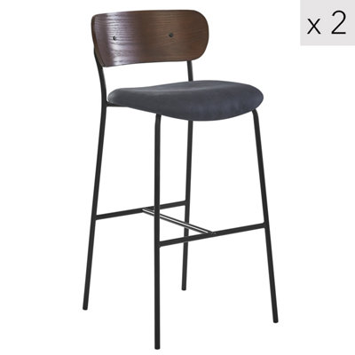 Nordlys Set Of 2 Black Industrial Bar Stools With Wooden Back Modern Design Style Dining Room from B&Q