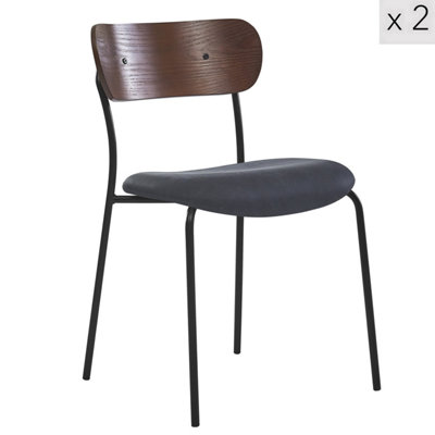 Nordlys Set Of 2 Metal And Black Faux Leather Dining Chairs With Wooden Back Modern Design Style Dining Room from B&Q