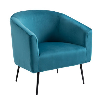 Nordlys Metal And Velvet Blue Lounge Chair Vintage Style Living Room from B&Q