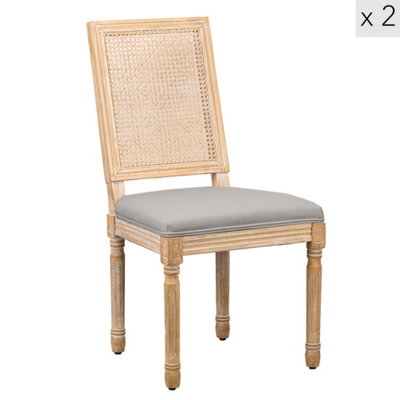 Nordlys Set Of 2 Wooden Chairs With Cane Backs And Dark Gray Fabric Seats Classic Style Dining Room from B&Q