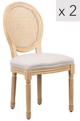 Nordlys Set Of 2 Wooden Dining Chairs With Cane Backs And Light Gray Fabric Seats Classic Style Dining Room from B&Q