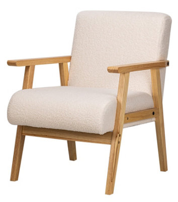Nordlys Solid Wood White Bouclé Lounge Chair Countryside Style Living Room from B&Q